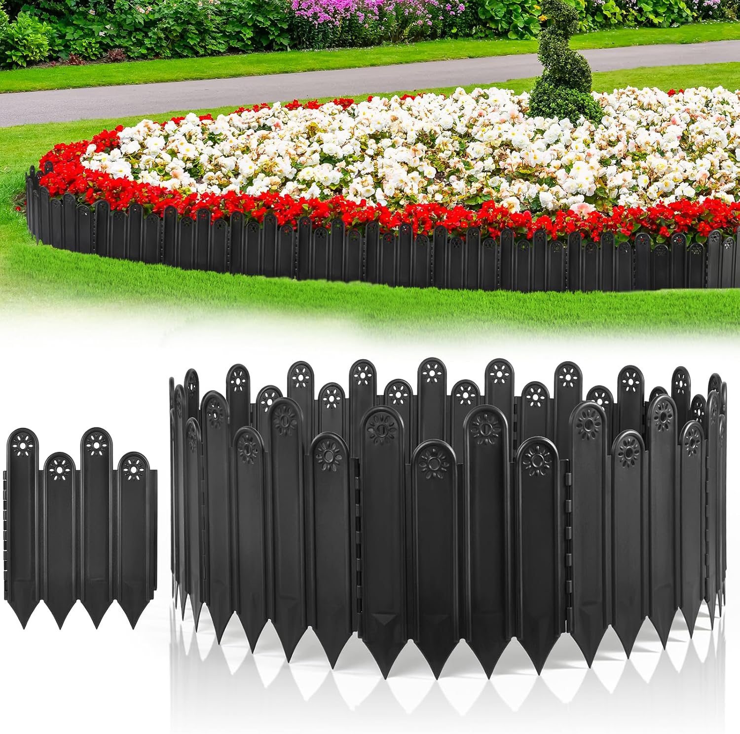 EEOCWF 10 Pcs Black Garden Edging Borders, 9.84 Inch Tall Landscaping Edging, Total 7Ft Interlocking Decorative Garden Fences, No Dig Plastic Lawn Edges Flower Beds Barriers, for DIY Patio Pathway