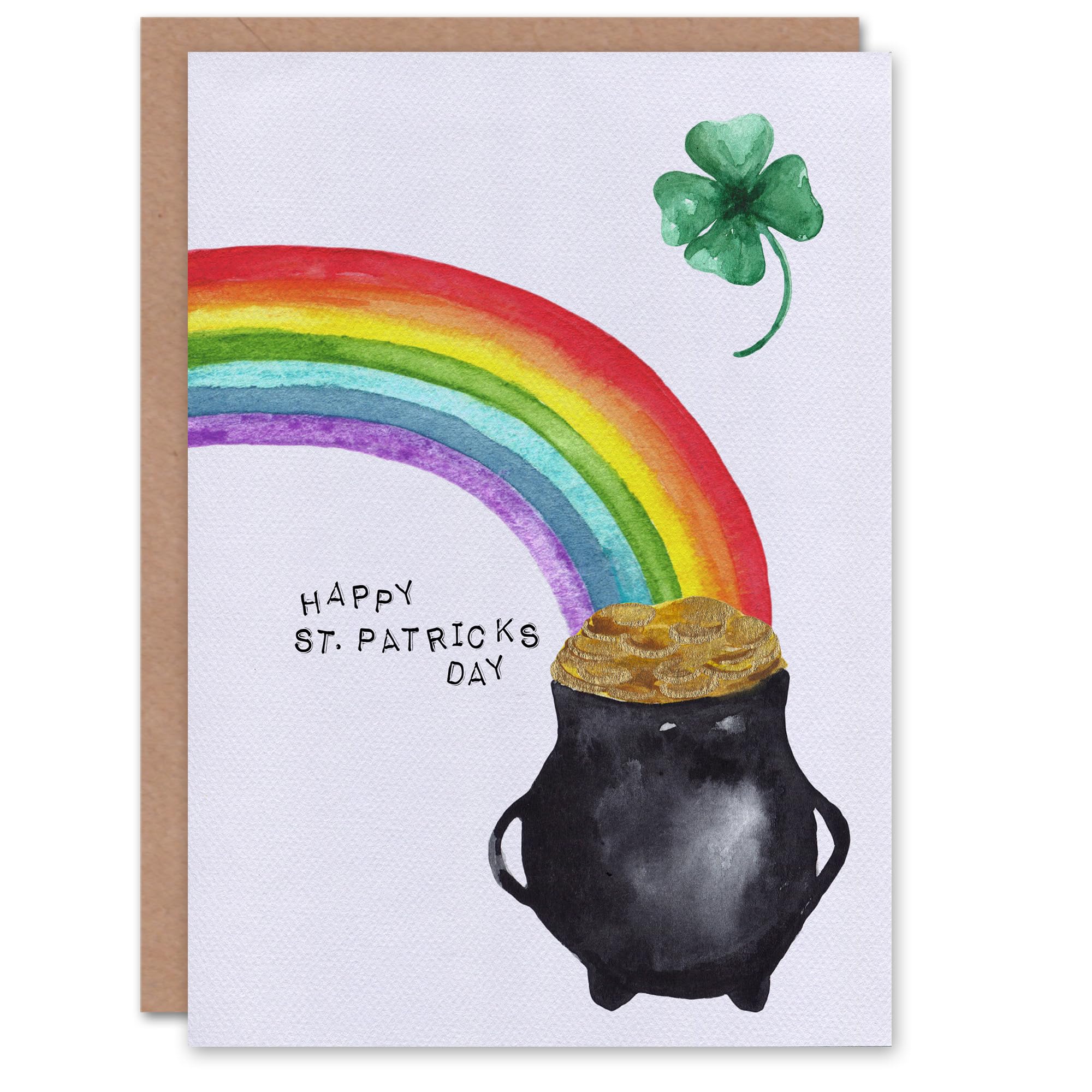 Artery8 St. Patrick's Day Card Quirky Rainbow Pot of Gold Blank For Him Or Her Art Greeting Card