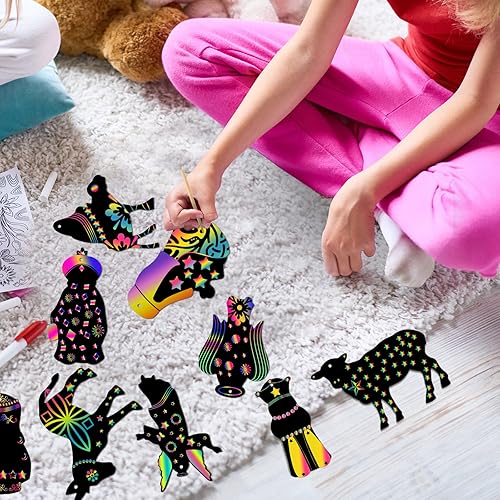 Miniatura 5 de 36 piezas de papel para rascar el árbol de Navidad para niños, incluye tarjeta de rascar, 10 lápices de madera, 36 cintas coloridas para Navidad,