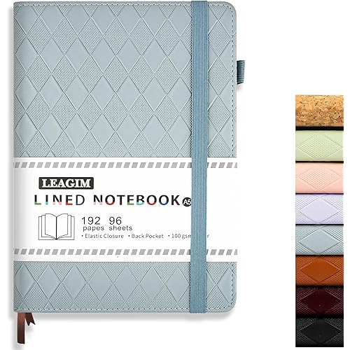 Lined Journal Notebook for Women Men, 192 Pages 100 GSM Thick Paper, Hardcover | Embossed Leather Journals for Writing, A5 College Ruled | Business, Work & School, 5.8"×8.5"(Blue)