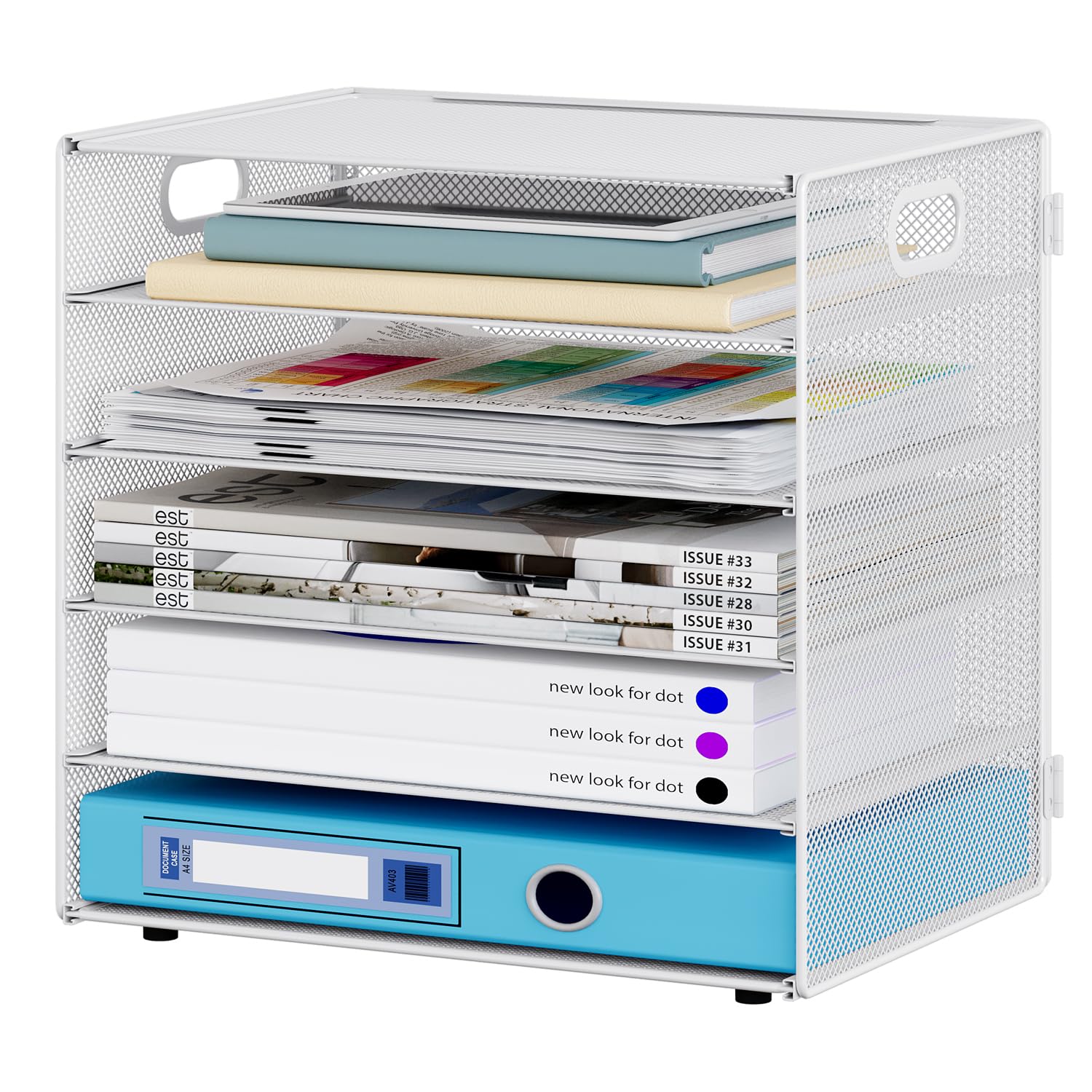 5 Niveles Bandeja Archivador A4 Optimiza Espacio, Organizador Papel Escritorio Mantiene Limpieza, Clasificador Correo para Oficina y Hogar, Metal, Blanco
