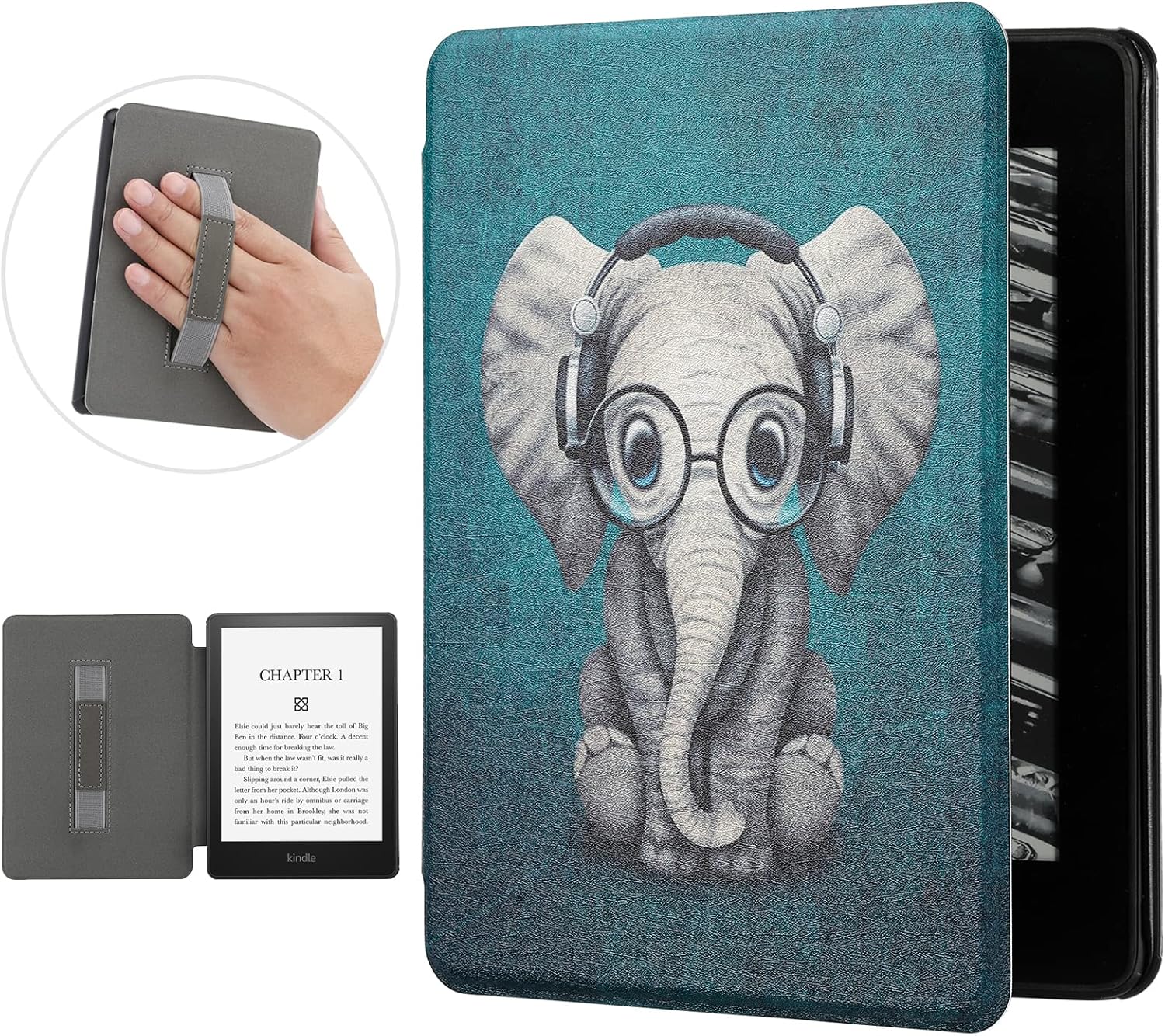 Billionn Funda para Kindle Paperwhite 11ª generación E-Reader (6.8 pulgadas, 2021) y Kindle Paperwhite Signature Edition, con reposo de manos y apagado automático, elefante