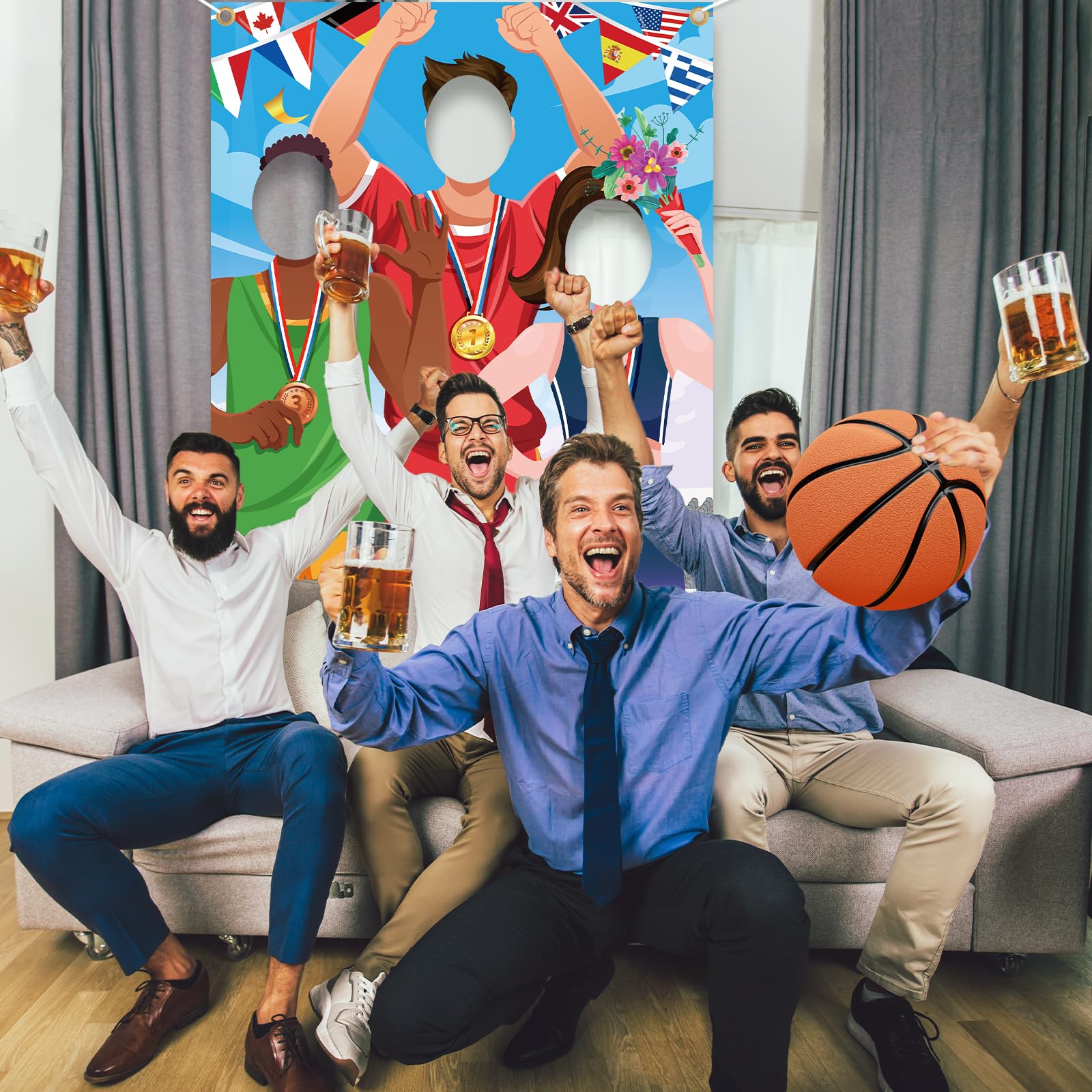 DPKOW Sporter Gezichtsbanner – Medaille Podium Achtergrond, 185x90 Cm, Geschikt Voor Sportfeesten, Fotobooth En Partijdecoratie