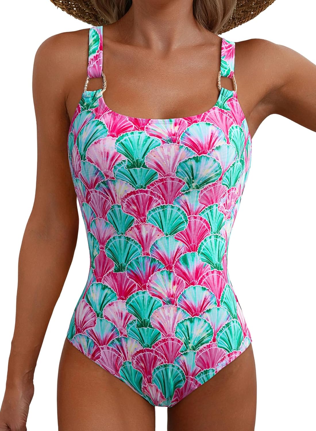 Herseas Women's Metal Ring Wide Straps Tummy Control Fashionable One Piece Swim Suits 2026 Floral Print Fast Dry High Elasticity Long Torso Bathing Suit X-Large