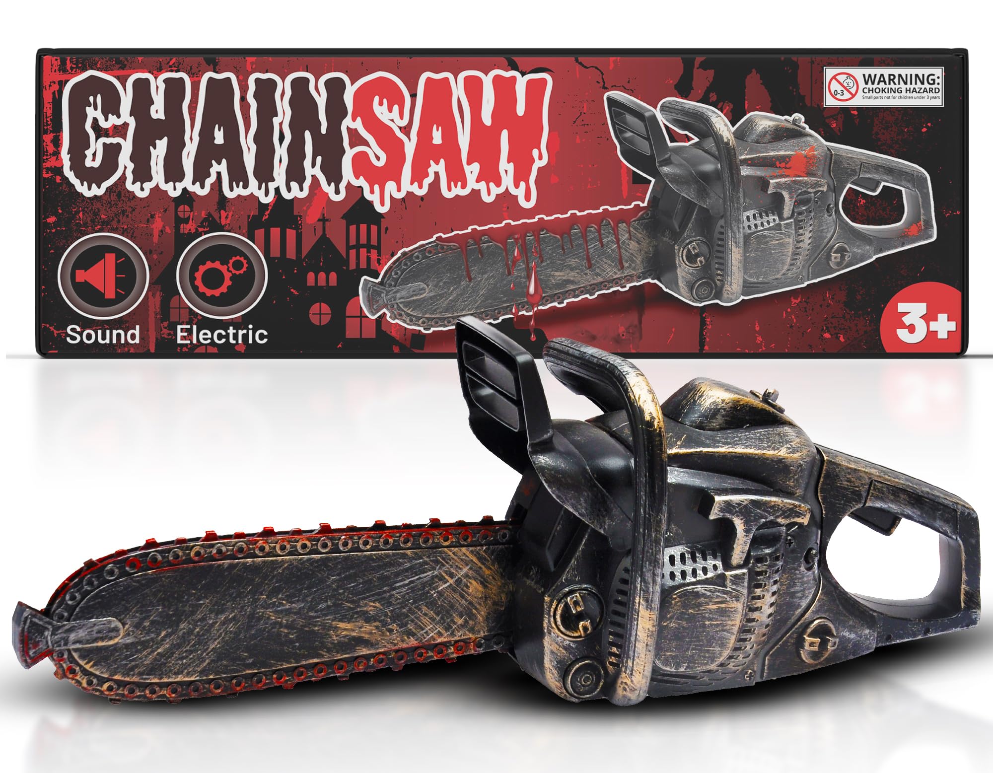 16" Bloody Rusty Electric Chainsaw - Battery Operated Chainsaw Massacre Role Play Accessory with Motion & Sound Effects for Halloween Cosplay Prop, Decorations