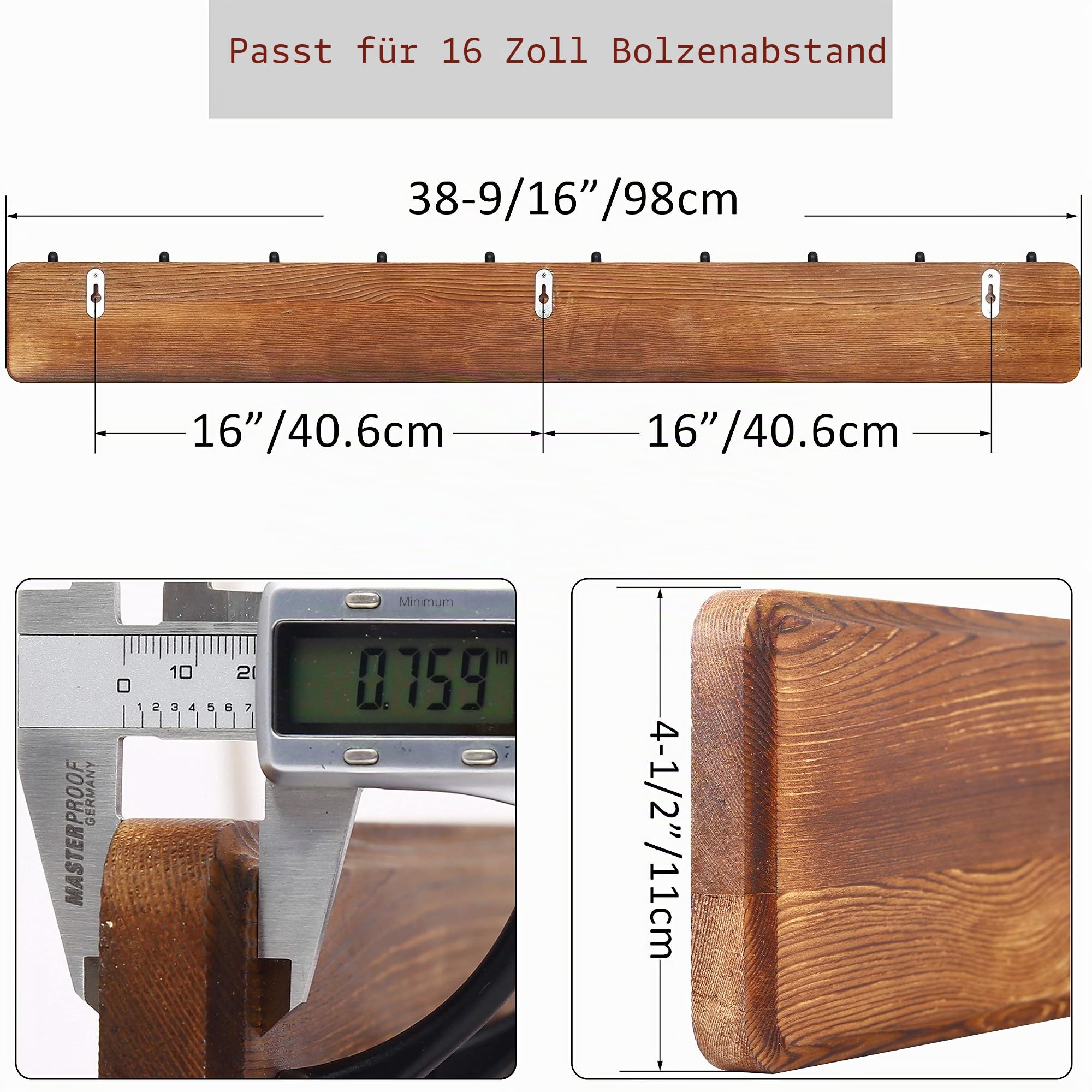 WEBI Garderobenleiste,98cm Lang Garderobenhaken,Wandgarderobe Holz mit 10 Haken,Kleiderhaken Wand,Hakenleiste Garderobe,Jackenhalter Wand für Mäntel,Jacken,rustikal braun