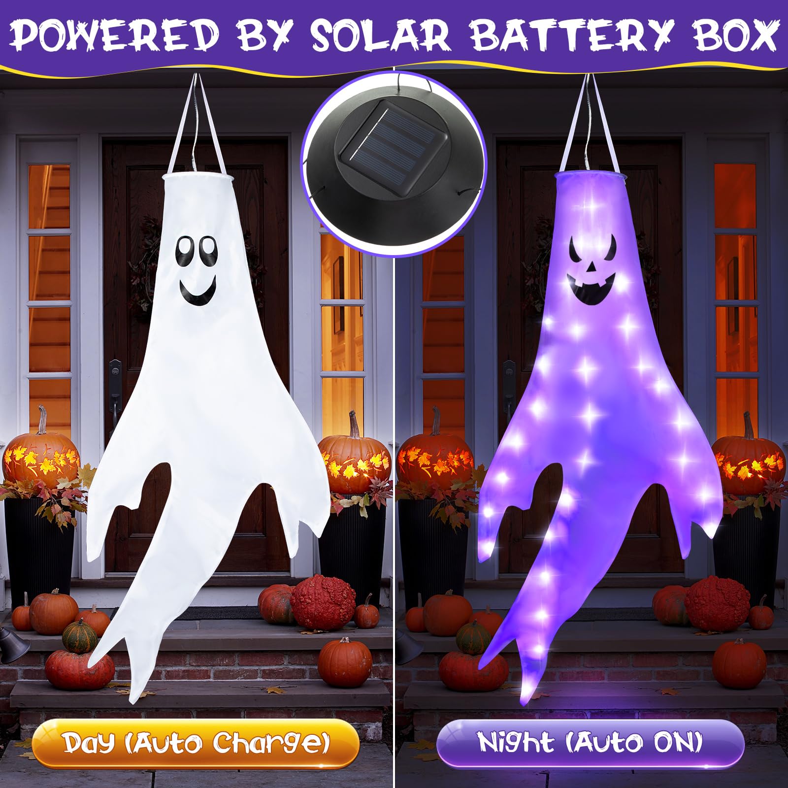 Ghost Windsock Snapklik.com : 4 Pack Halloween Ghost Windsocks, Solar Powered Glowing ...