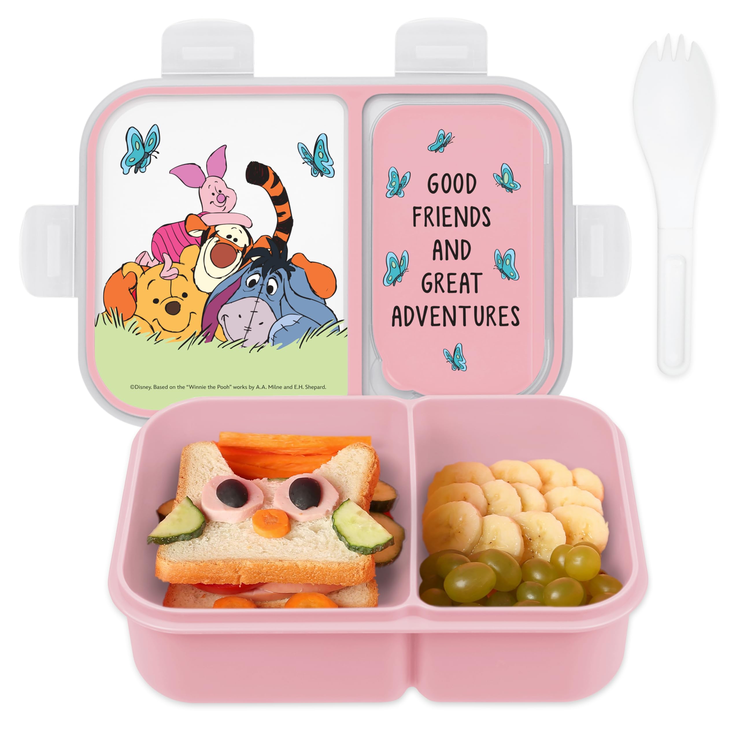 Disney Winnie the Pooh Bento Box for Kids, Divided Compartments, Leak-Proof
