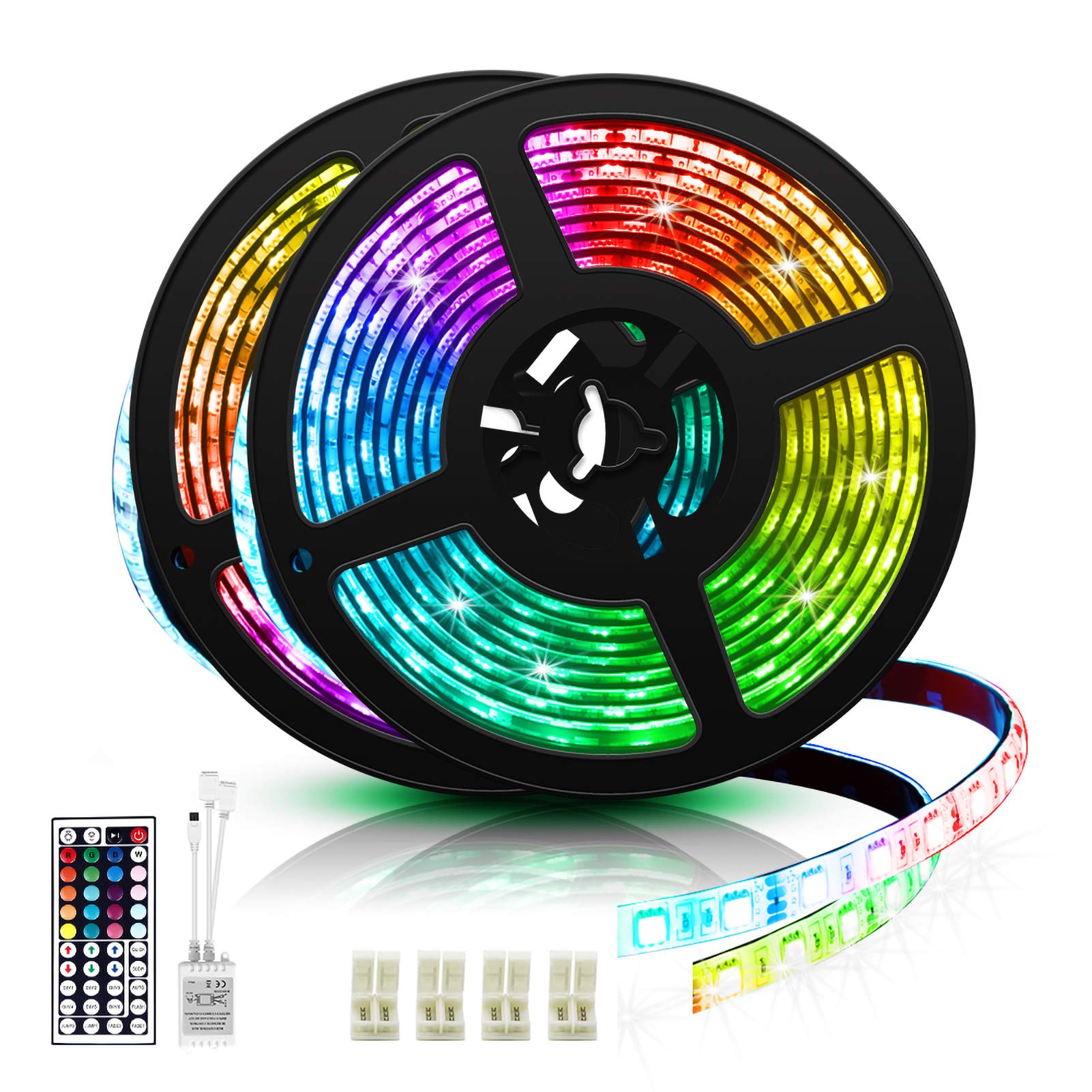 Applighting LED Light Strip 3528 32.8 Ft (10M) 300 LEDs RGB 30leds/m with DC12V UL Listed Power Supply and 44 Key Controller for TV, Bedroom, Kitchen Under Counter, Under Bed Lighting