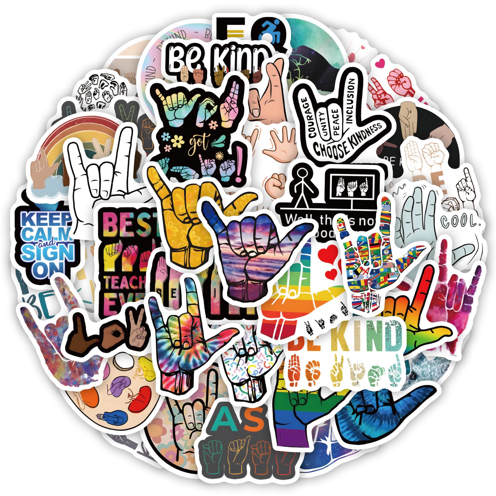 61PCS Be Kind ASL Stickers,Aesthetic Sticker,Vinyl Waterproof Be Kind ASL Stickers,for Water Bottle Laptop Phone Journal,Gifts for Kid Girl Women (Be Kind ASL)
