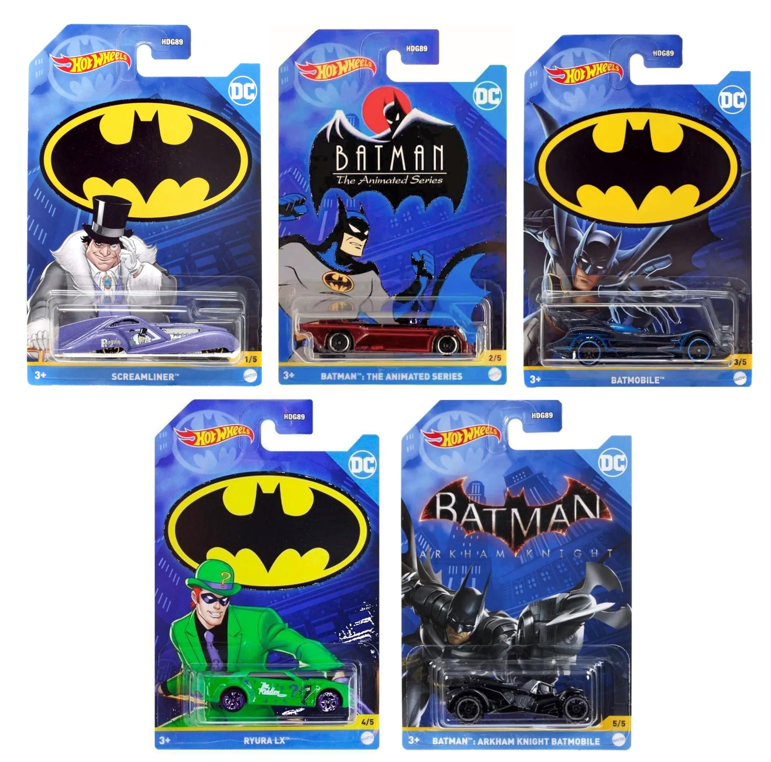 Batman 2022 Complete Bundle of 5 (HDG89‑956D) | Five Iconic Batman Die‑Cast Vehicles – 1:64 Scale for Collectors & Kids Ages 3+