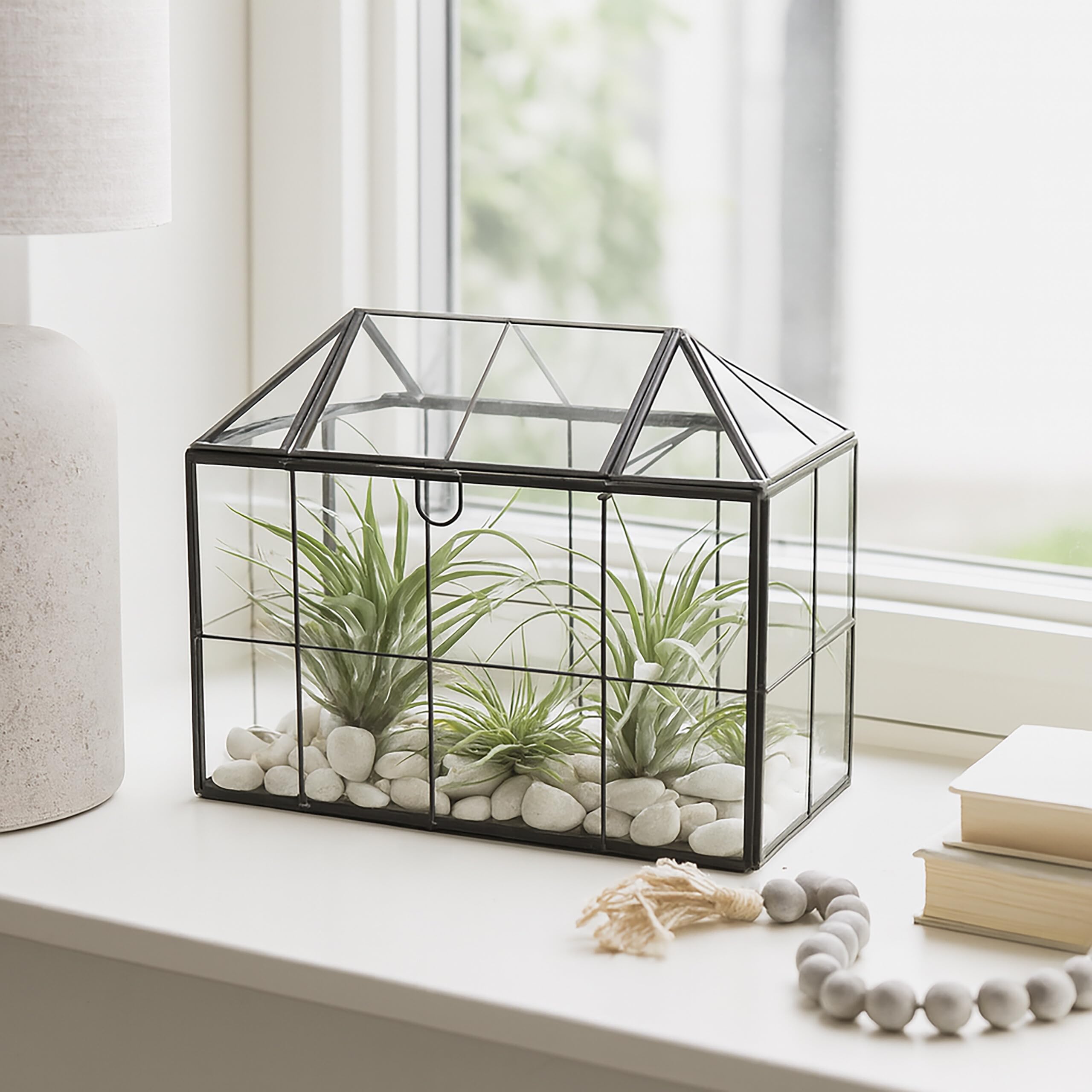 Relaxdays Terrarium pour Vos Plantes, décoratif et Pratique, pour Le Rebord de la fenêtre, 20 x 24,5 x 13,5 cm, Noir