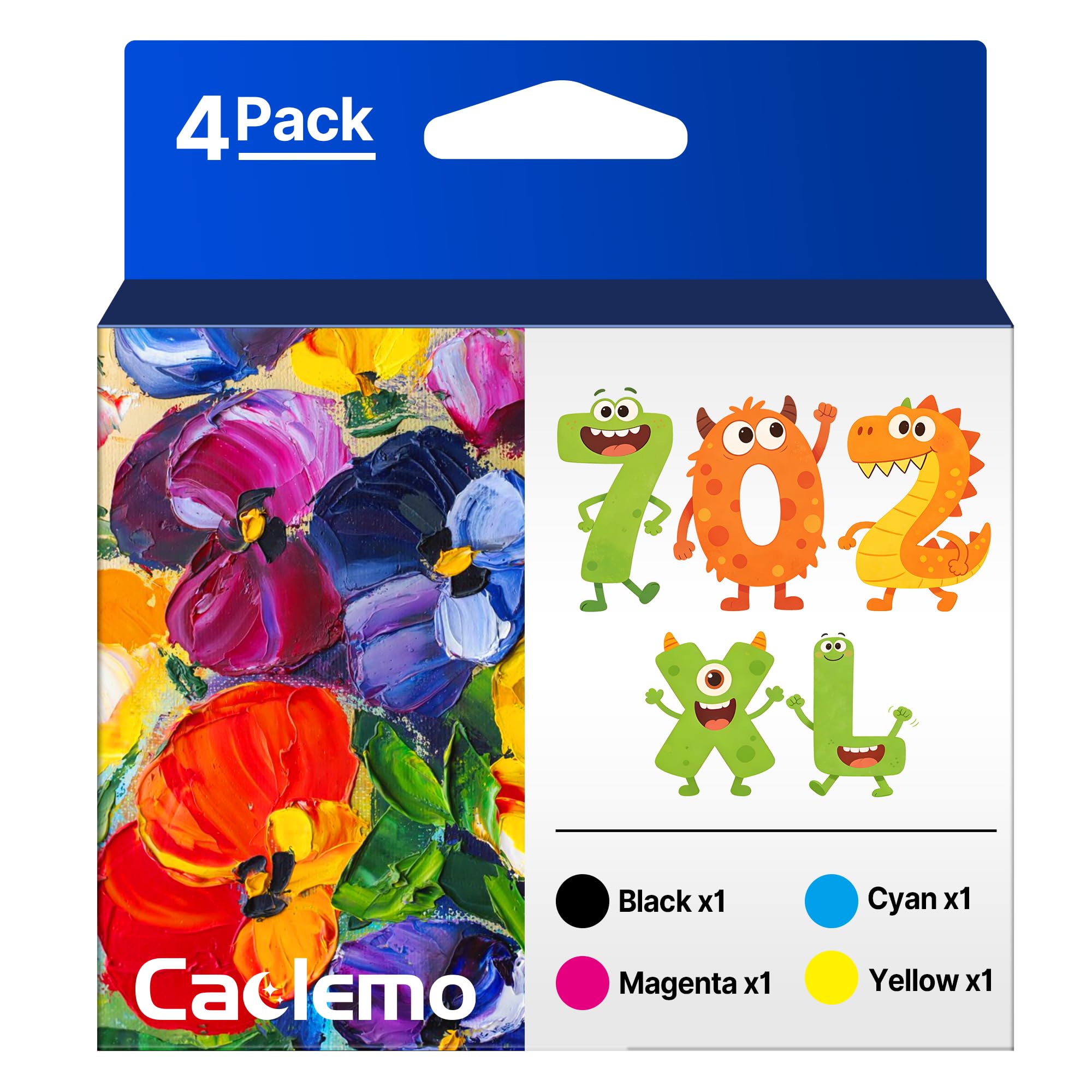 702XL 702 Ink Cartridges for Epson Printer,with Latest Chip, Compatible with Epson 702 T702 702XL Ink Cartridges Work with Epson Workforce Pro WF-3733, WF-3730, WF-3720 Printers (4 Pack)