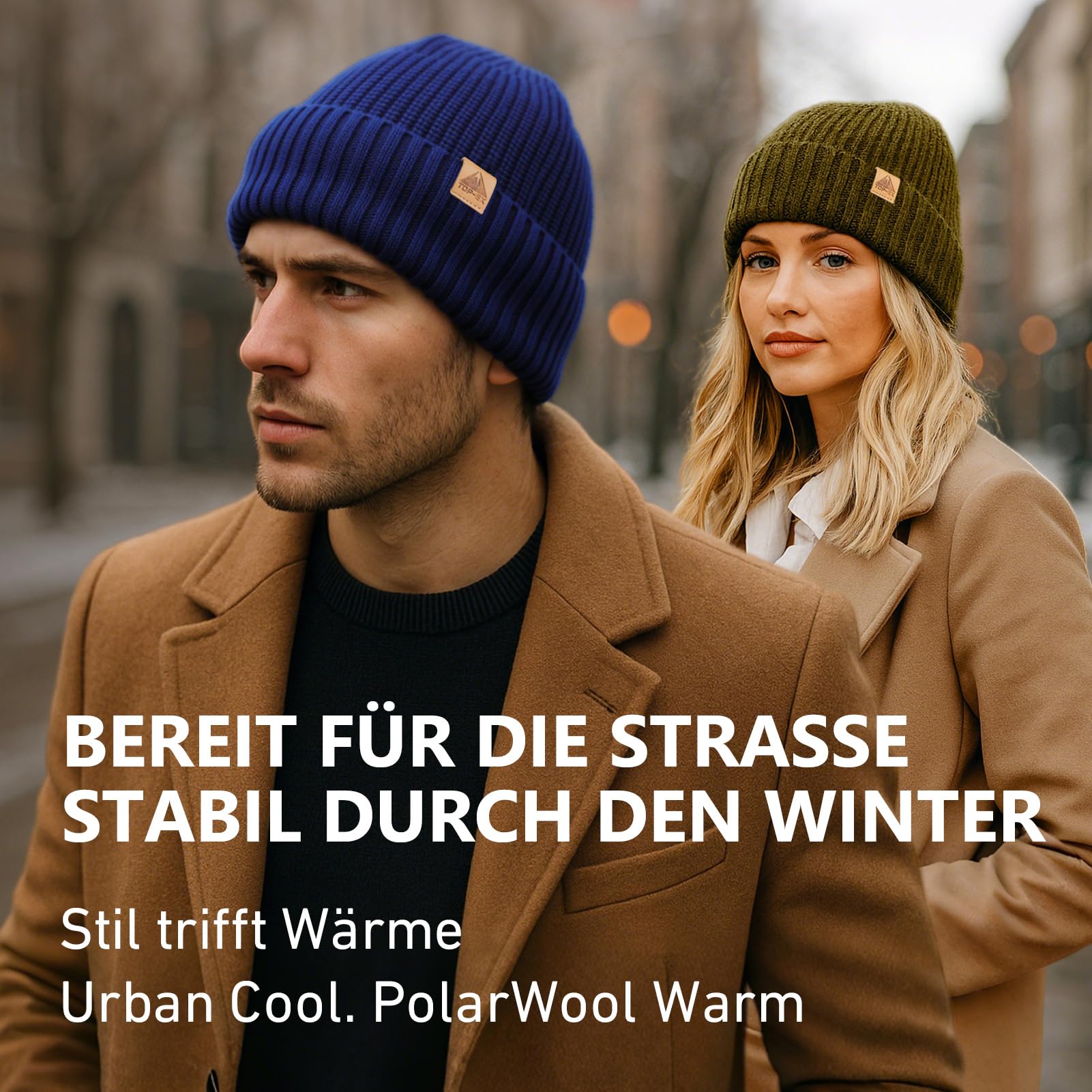 TOP-EX Bonnet d'hiver en laine mérinos XL/XXL - Bonnet tricoté chaud avec poignets et doublure polaire - Bonnet extensible unisexe pour homme et femme - Cadeau pour les jours froids