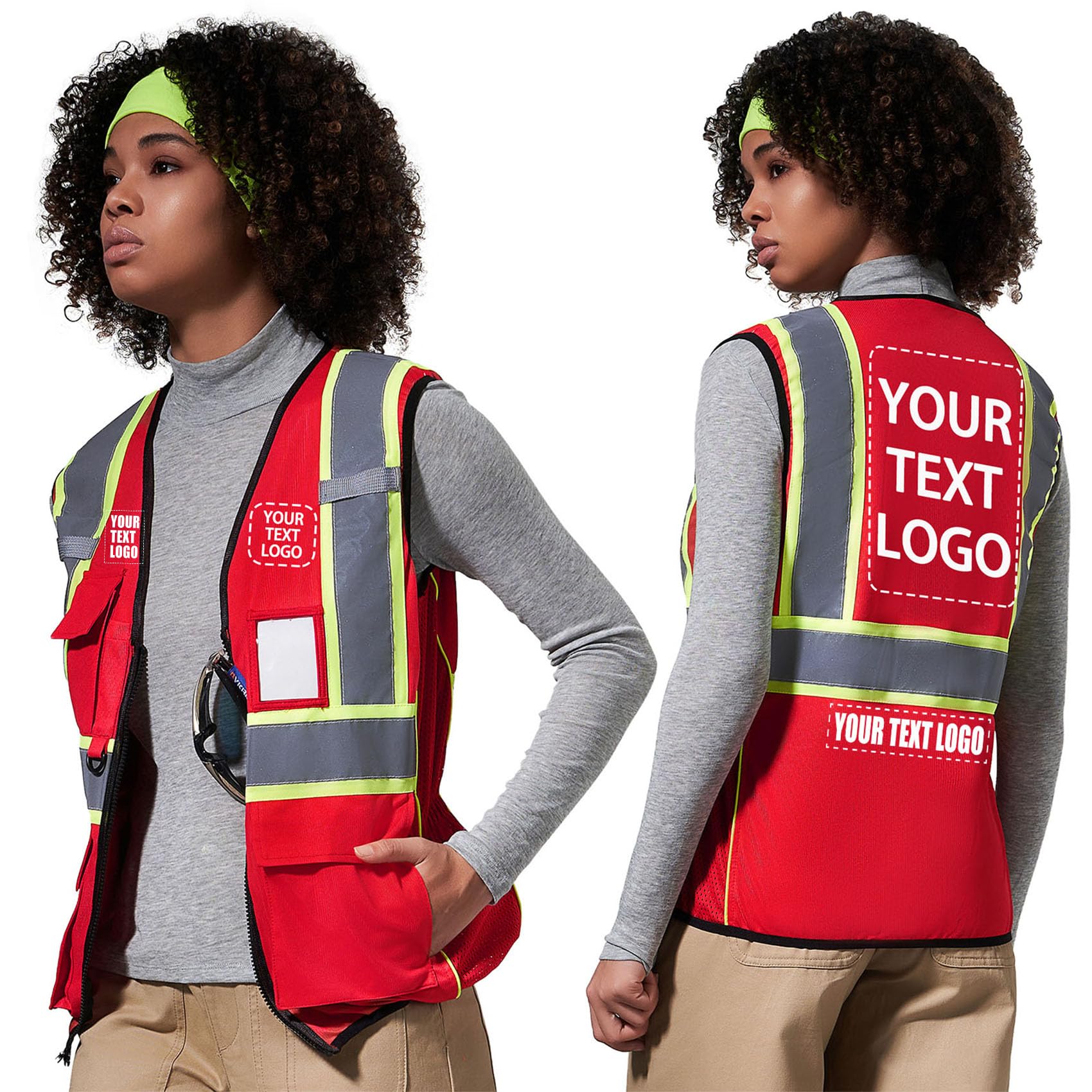 AYKRM Custom Logo Personalised Printed High Visibility Reflective 2 two tone work construction Safety Vest