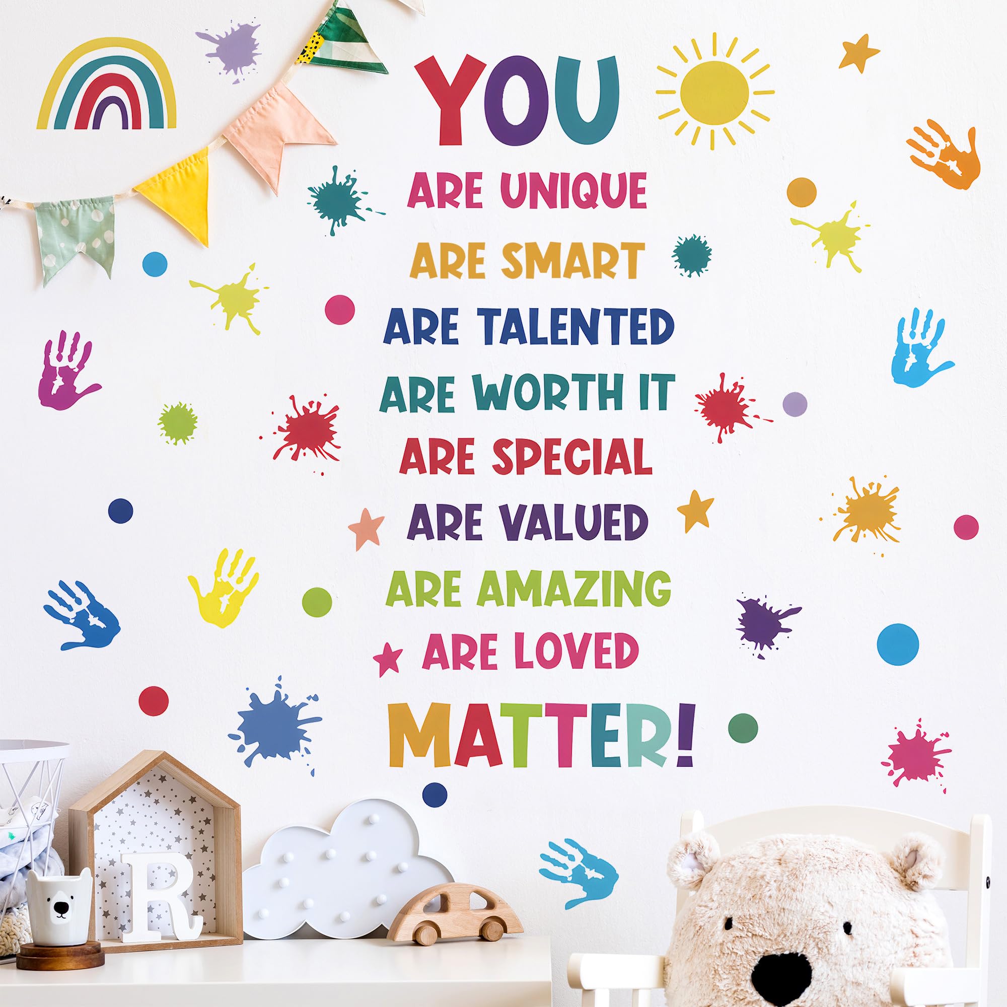 RAINBOW WSK Colorful Inspirational Quote Wall Decals Motivational Positive Phrase Wall Stickers You are Classroom Quotes Wall Decal Peel and Stick