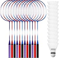 Meooeck 12-Pack Badminton Rackets Set for Adults & Teens - 12 Rackets + 12 Nylon Shuttlecocks in Red, Purple, Blue for Outdoor Games