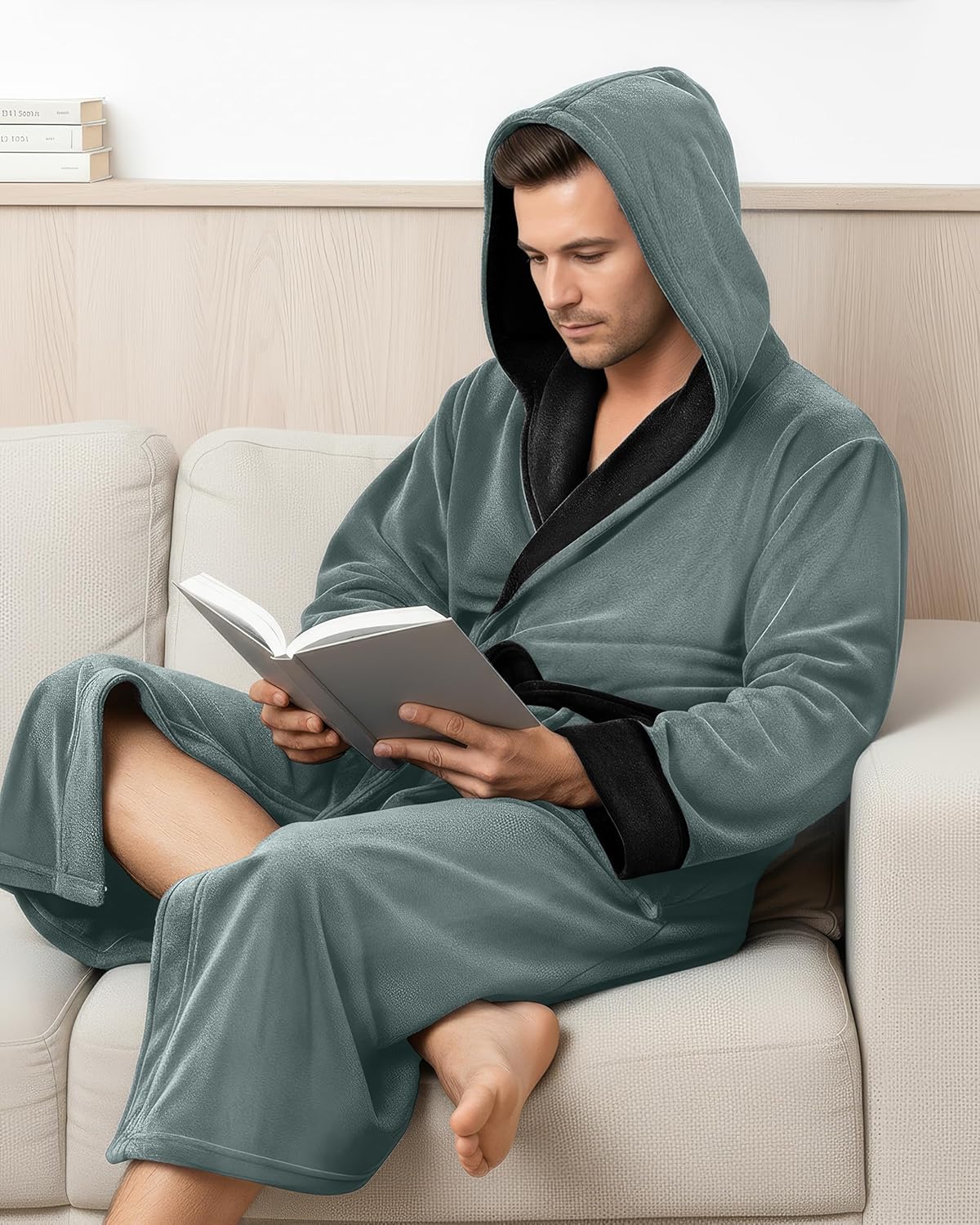 NY Threads Mens Robe with Hood, Luxury Plush Fleece Hooded Mens Bathrobe, Spa Bath Robe for Men - Image 4