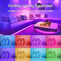 Vista 7 de Luces LED de 100 pies para dormitorio, con control remoto infrarrojo de 44 teclas y aplicación Bluetooth, tiras de luces LED inteligentes, tira