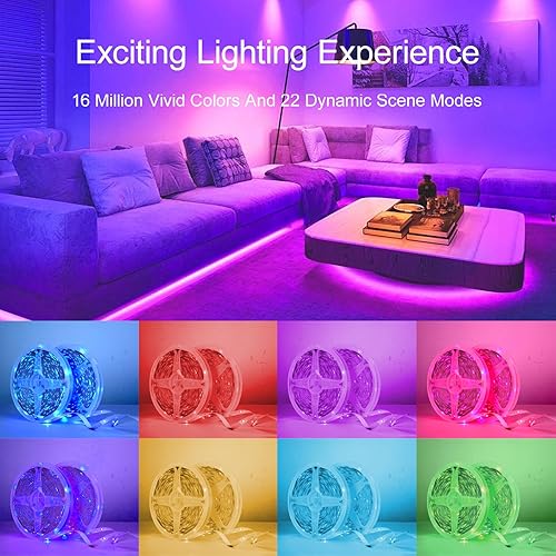 Vista 7 de Luces LED de 100 pies para dormitorio, con control remoto infrarrojo de 44 teclas y aplicación Bluetooth, tiras de luces LED inteligentes, tira
