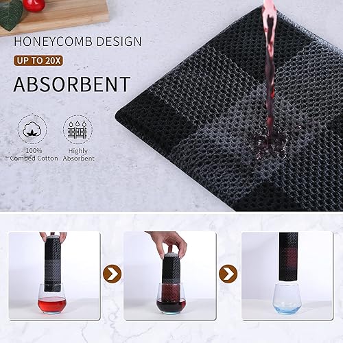 Miniatura 3 de Trapos de cocina a cuadros 100% algodón, 12 x 12 pulgadas, súper suaves y absorbentes, de secado rápido, trapos de cocina para cocina, paquete de 8,