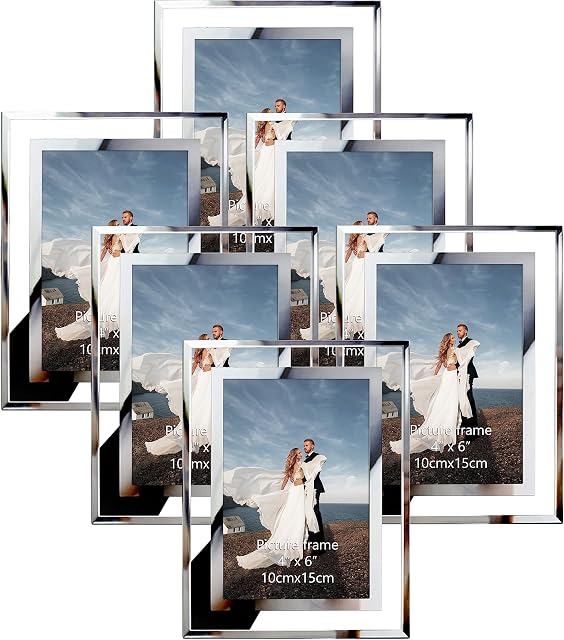 4x6 Picture Frames, Mirrored Glass Photo Frame 4 by 6 for Tabletop Display Horizontally or Vertically, 6 Pack transparent