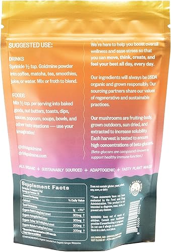 Miniatura 7 de Goldmine Supershroom - Suplemento funcional de hongos Reishi, libre de gluten, potente adapttógeno vegano suplemento cerebral Polvo de apoyo a la