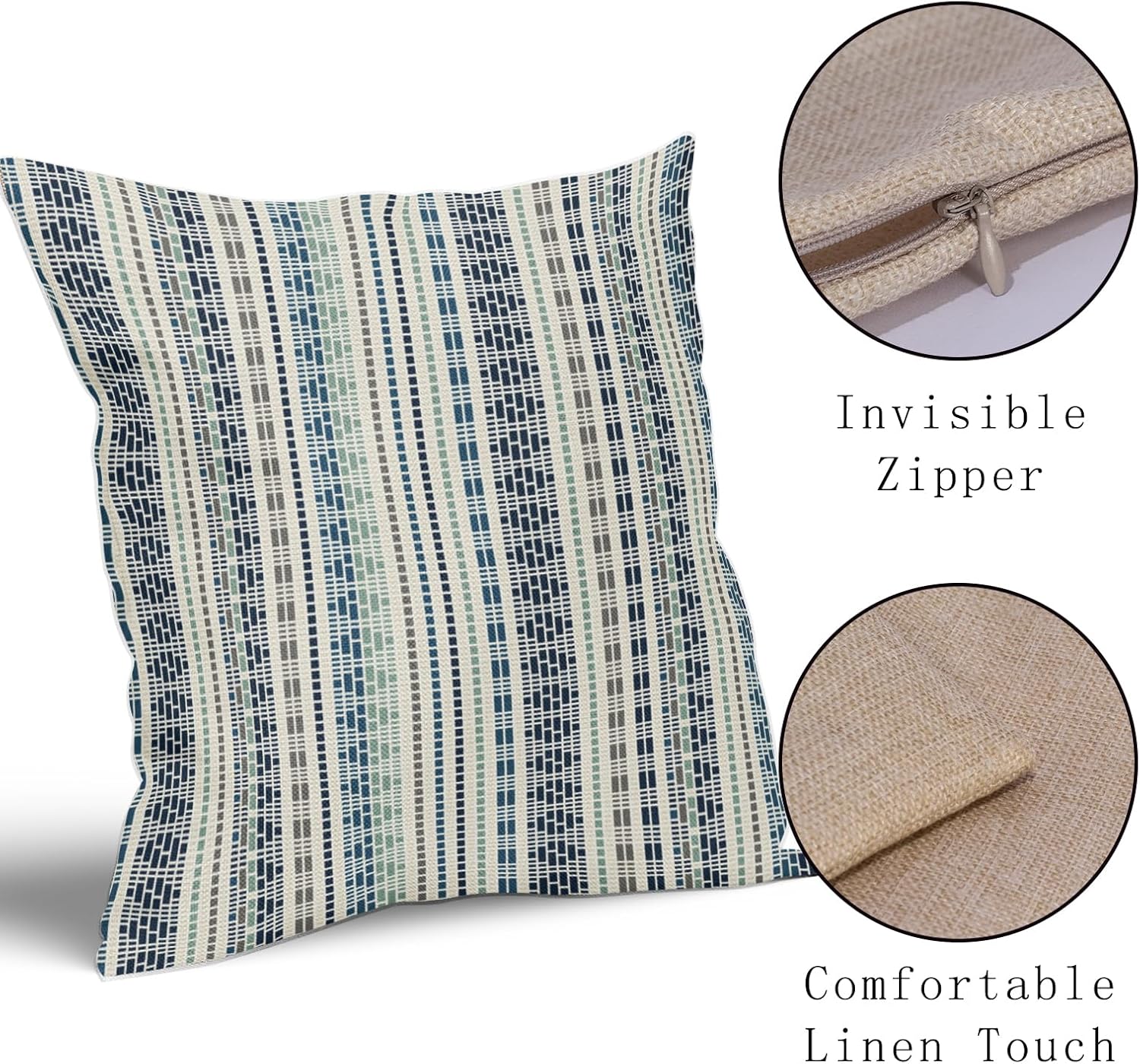 Boho Striped Pillow Covers 18x18 Inch Set of 2 Blue Aqua Grey Stripe Pattern Print Decorative Throw Pillowcases Modern Geometric Outdoor Farmhouse Holiday Cushion Cases Decor for Sofa Couch Bed - Image 4