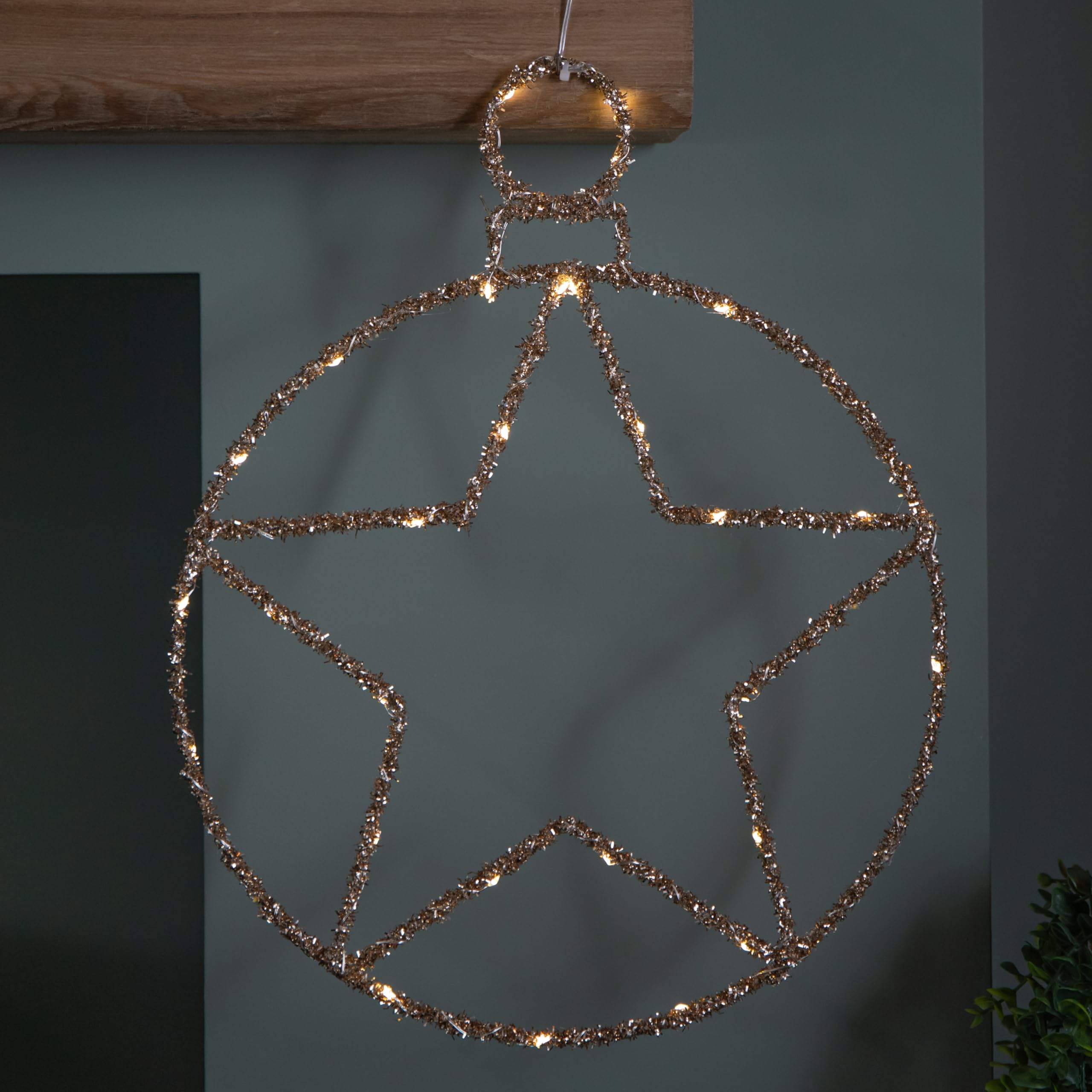 B&Q -  49Cm Battery Powered Light Up Christmas Gold Star Ball With Twinkling Warm White Leds