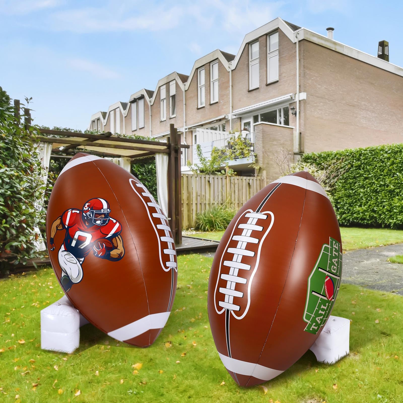 Bencailor 2 Pcs 47" Giant Football Party Decoration Jumbo Inflatable Football with Tee Set for Game Large Blow up Footballs for Sport Birthday Party Indoor Outdoor Lawn Yard Decor Supplies Kids Gift