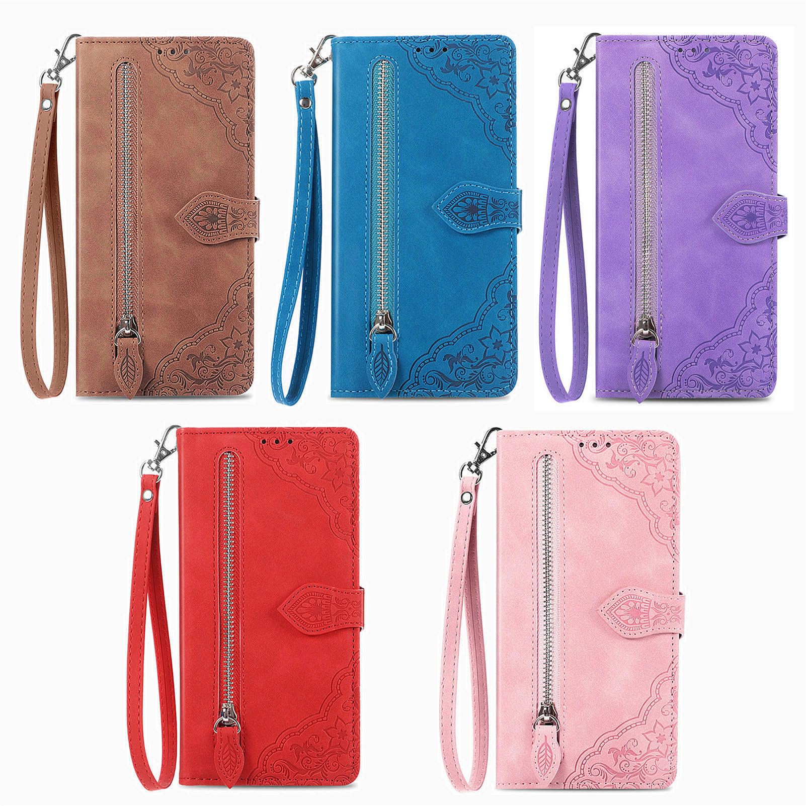 Etui z klapką do Xiaomi 17 Ultra, vintage, tłoczenie kwiatowe, zamek błyskawiczny, odporne na uderzenia, pełna ochrona, miękka powłoka ze stojakiem, fioletowe, 17 Ultra