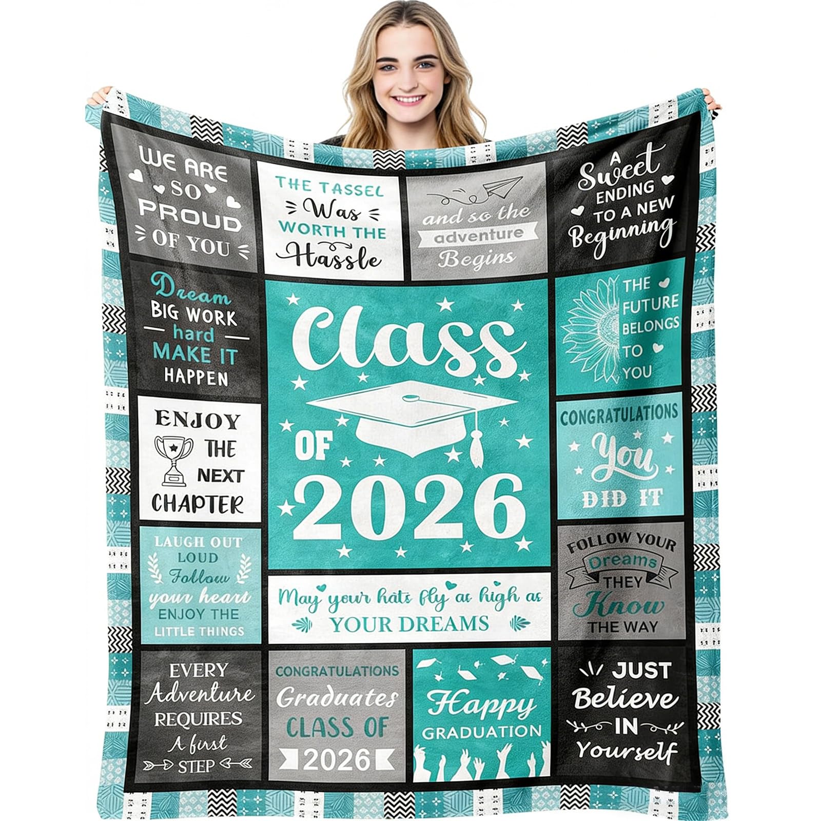2026 Graduation Gifts Blanket, 130x150cm Class of 2026 Graduate, Inspirational Quotes Print Throw Blanket, Congratulations Gifts for Graduates Daughter Son Friend Classmate (Green)
