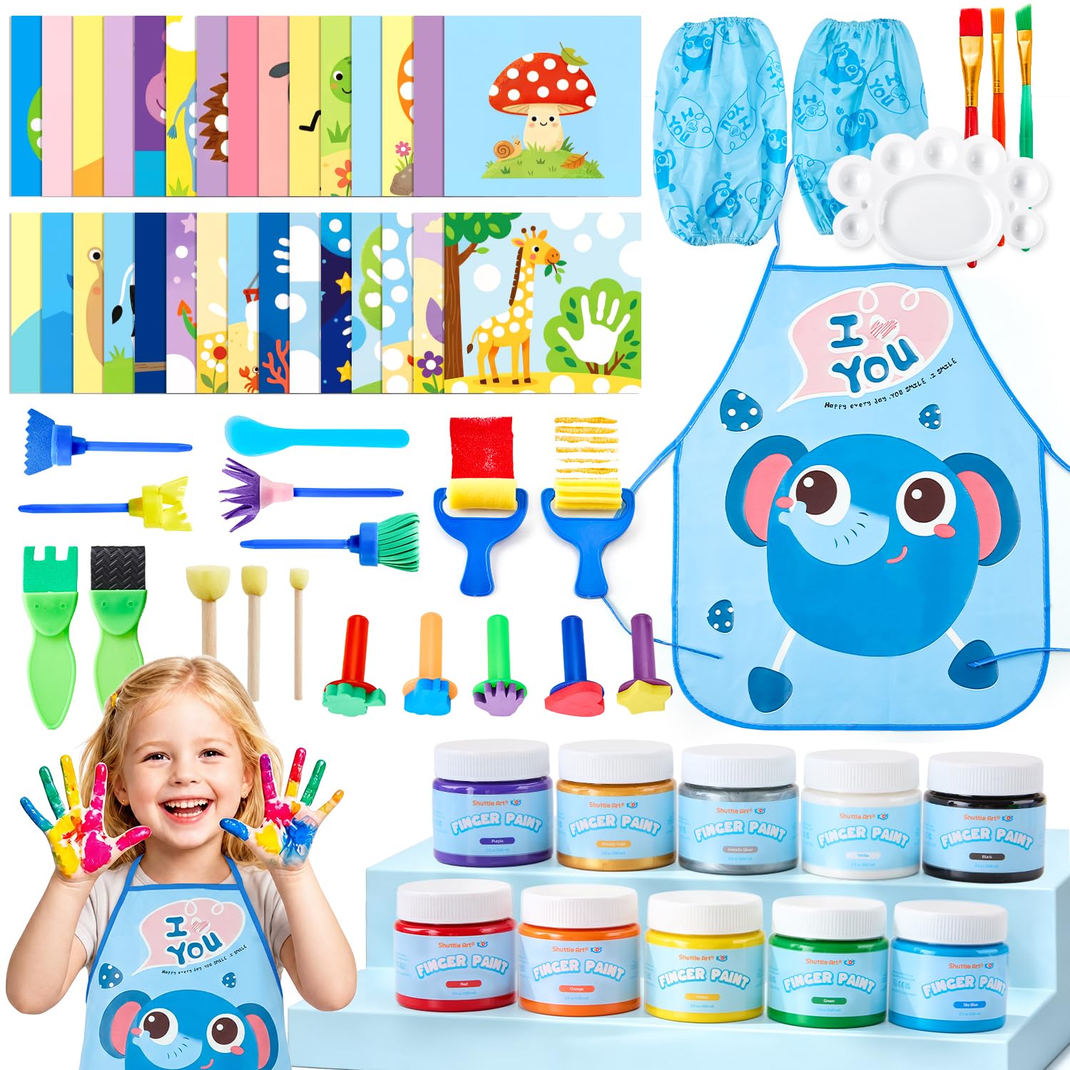 Shuttle Art 61 Pack Washable Finger Paints Set, 10 Colours Kids Paint Set