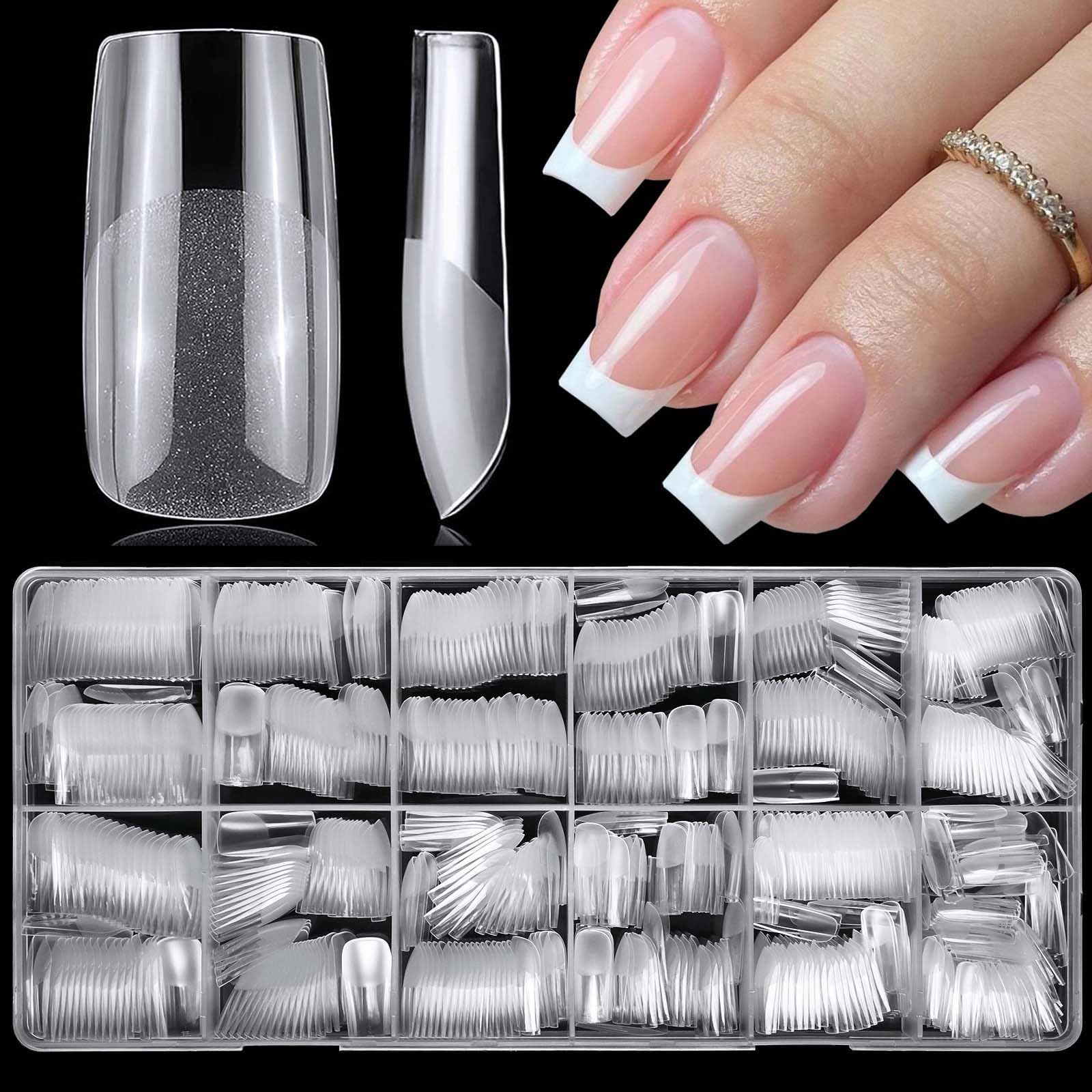 LoveOurHome 600pc Medium Square Nail Tips Clear Fake Nails Square Gel Nail Tips Full Cover Acrylic Nails Clear Press on Nails Medium False Nail 15