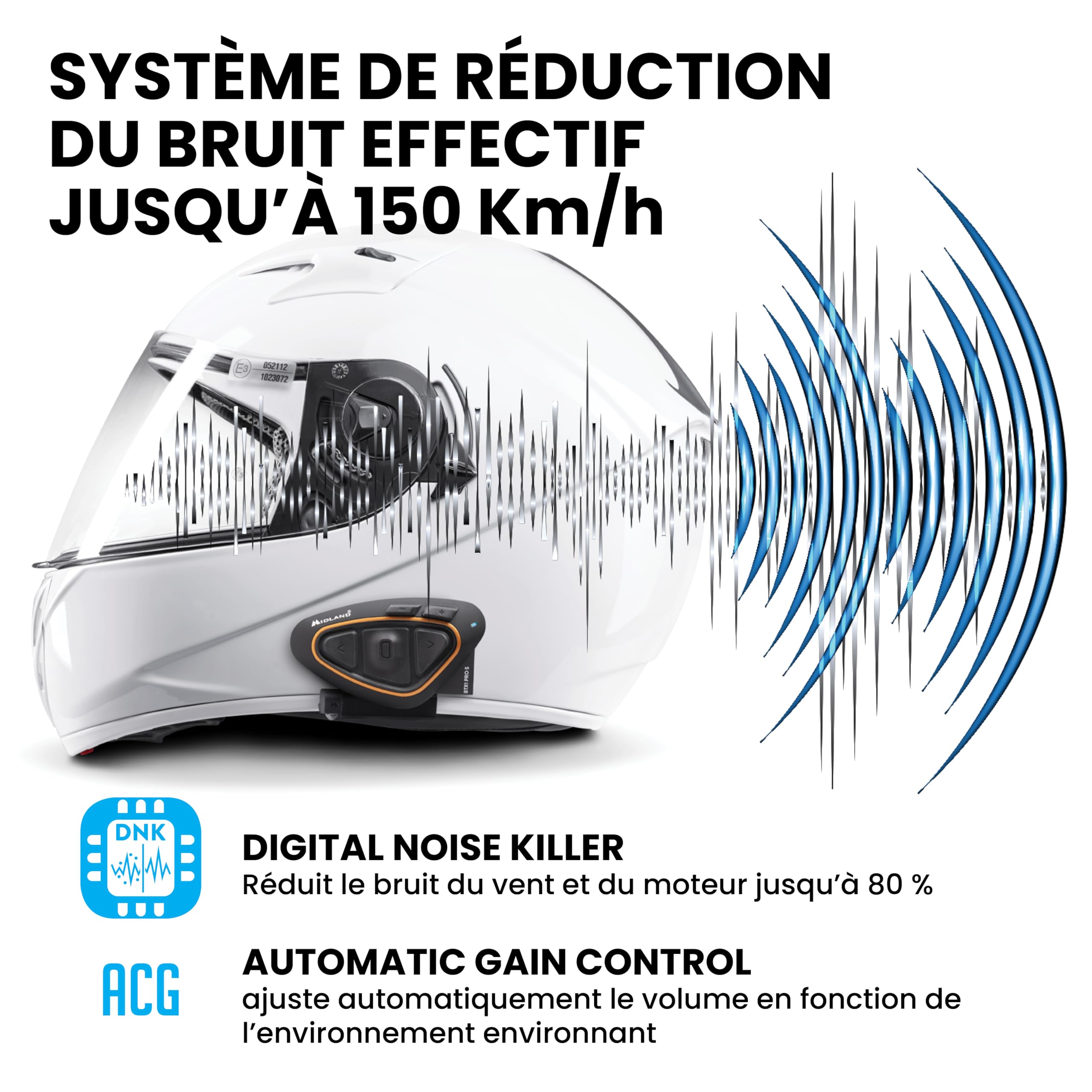 Midland - Intercom Moto BTX1 Pro S Solo Individuel, Écouteurs Bluetooth sans Fil Casque Moto Étanche IPX6 avec Couverture 800m - Batterie 23H, Anti Bruit, Radio FM via App et Compatibilité Universelle