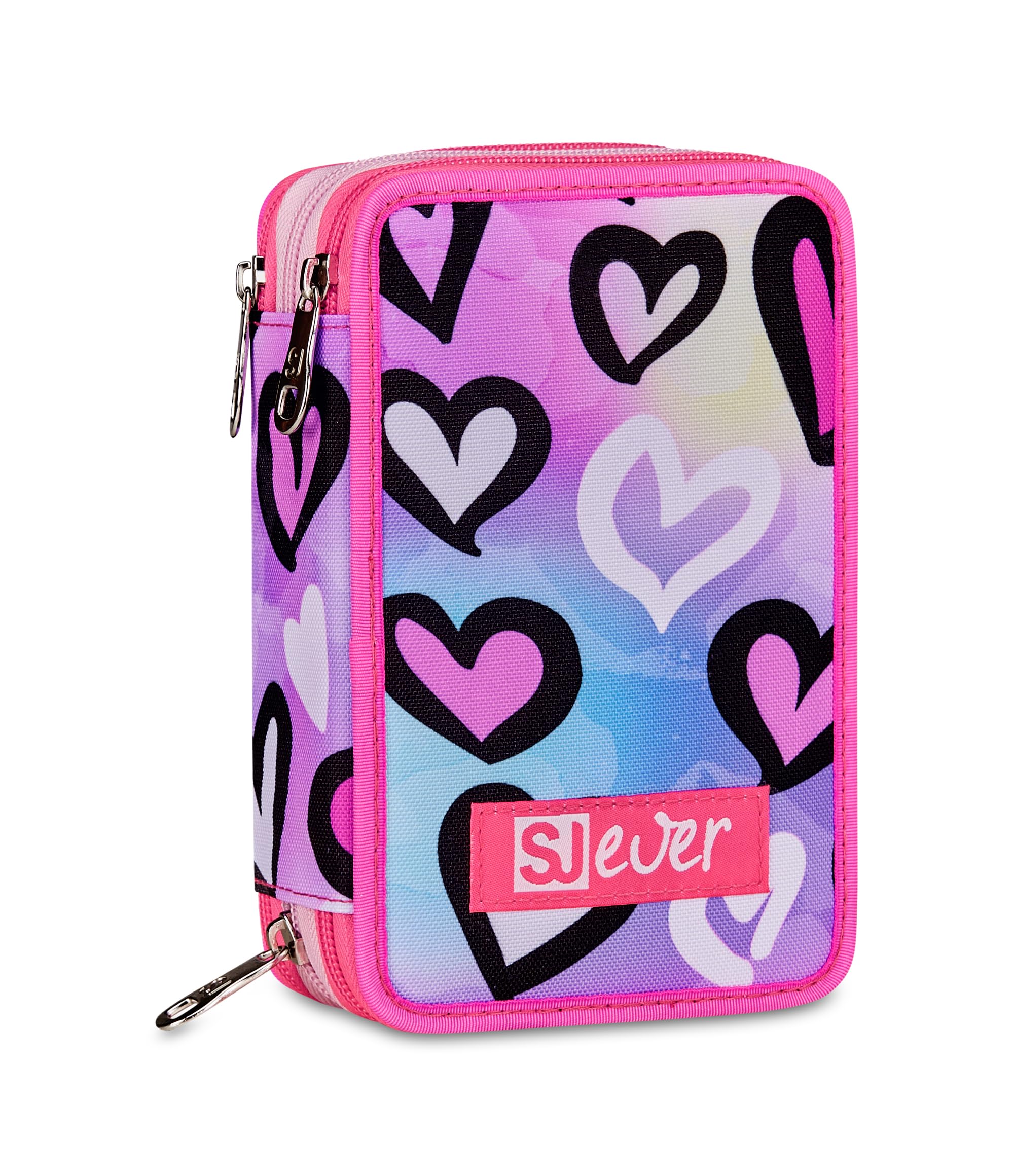 SJ GANG STYLE JAM GANG School Pencil Case 3 Zip, Pink, Triple Compartment with Pens, Pencils, Colours, Backpack Accessories, Elementary Schools, Girls, Pink, Modern