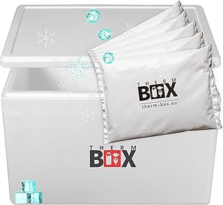 THERM BOX Boîte en polystyrène de 28 l à 61,5 l avec blocs réfrigérants pour glacière, différentes tailles, boîte de transport, récipient isotherme réutilisable