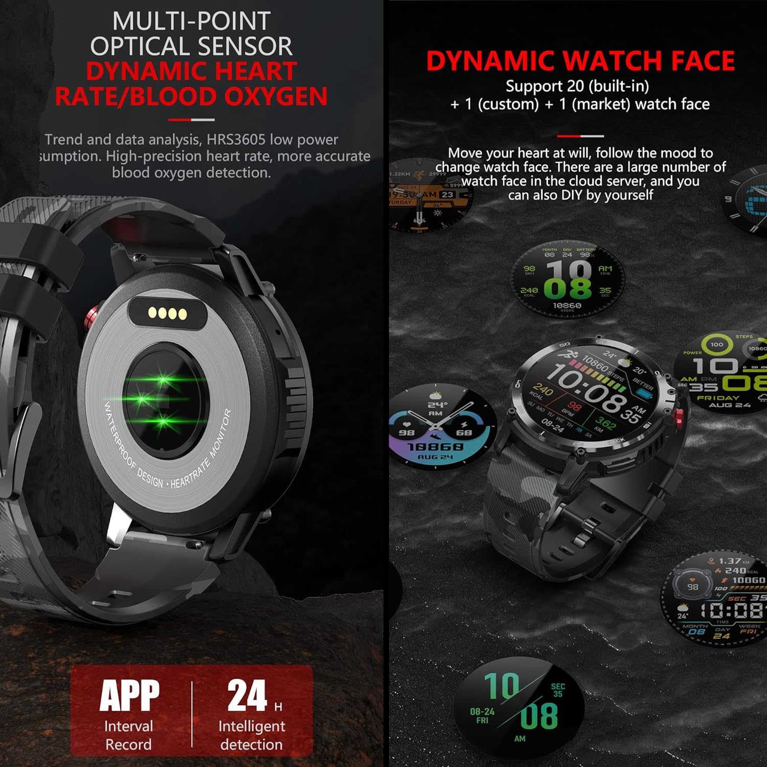 findtime smartwatch uomo con funzione telefono, memoria musicale, accoppiamento diretto, cuffie Bluetooth, senza fili, orologio sportivo, orologio militare, contapassi, orologio fitness, pressione