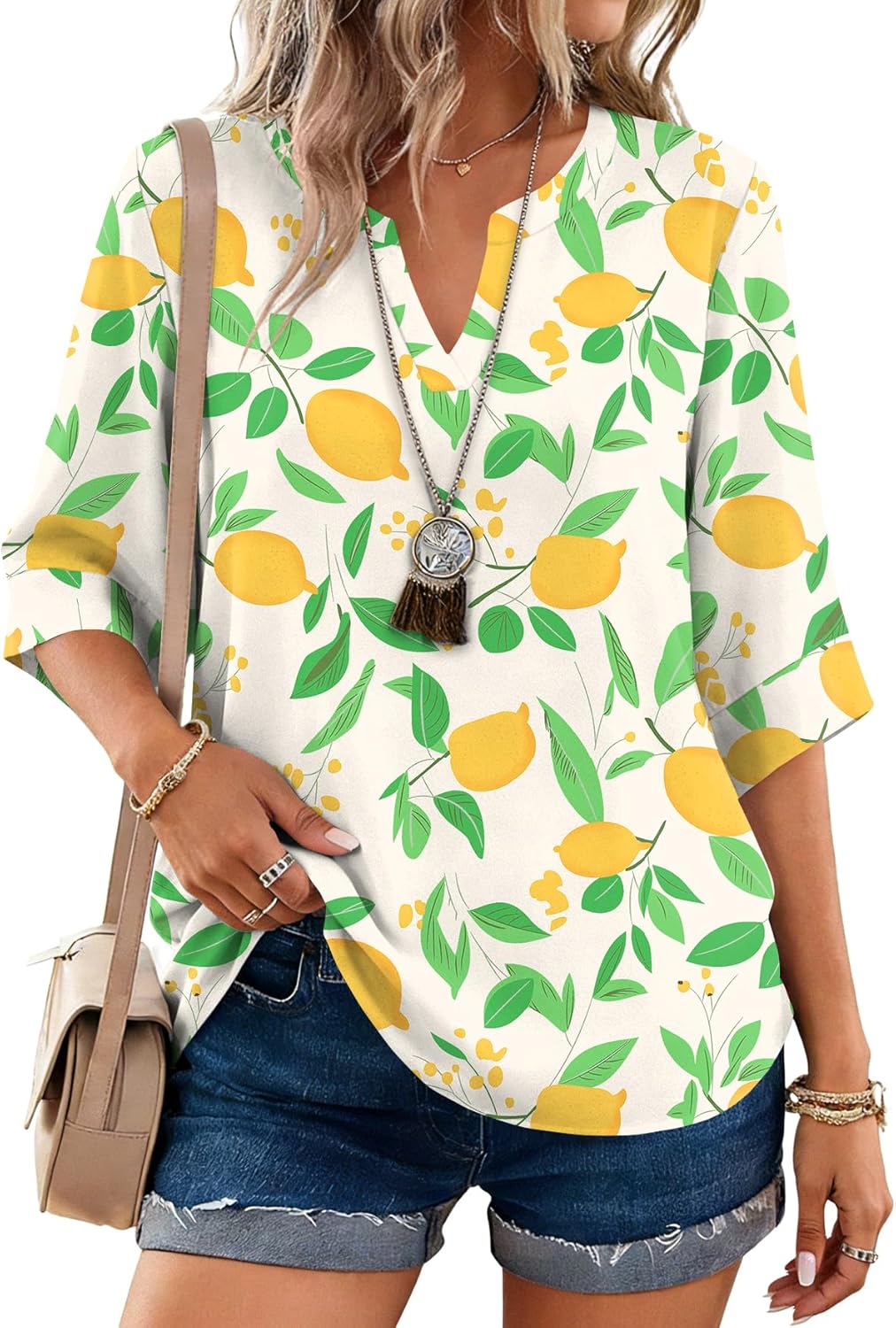 LOMON Women's Dressy 3/4 Length Sleeve Tops Business Casual Blouses Summer Tees Shirts