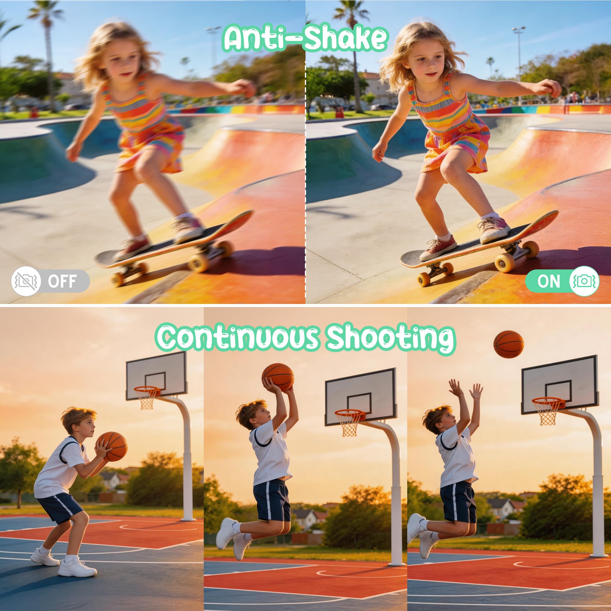 Digital Camera 1080P 44MP Vlogging Camera for Kids Boys FHD Compact Portable with 2.4 Inch Screen 16X Zoom, Mini Anti-Shake Camera for Beginners Students-Green - 5