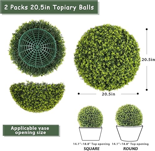 Miniatura 2 de Violinak Paquete de 2 bolas topiarias de cedro grandes de 15.7 pulgadas, bolas topiarias artificiales para la puerta delantera, bolas de boj de