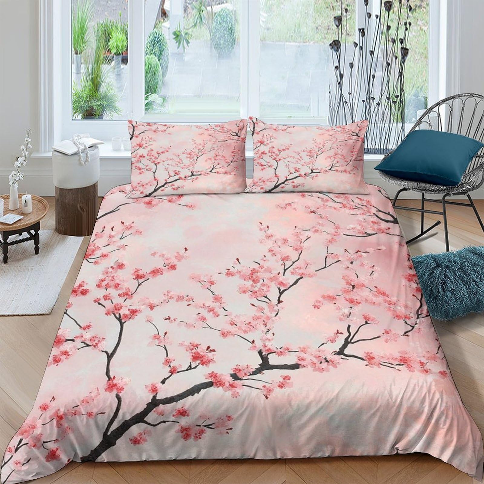 Ctjqhvkz Style-3 3D Printed Cherry Blossom Fitted Sheet Microfiber Soft Pink Floral Bird Branch Mattress Cover For Bedroom Guest Room Decor Single（135X200cm）