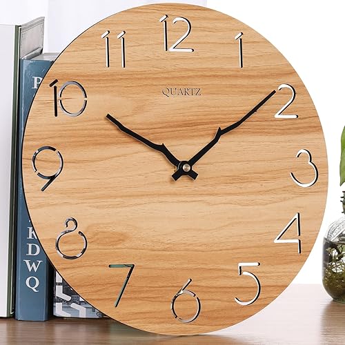 Miniatura 6 de LAIGOO Reloj de pared de madera de 12 pulgadas, analógico, silencioso, sin tictac, decorativo, moderno, funciona con pilas, para sala de estar,