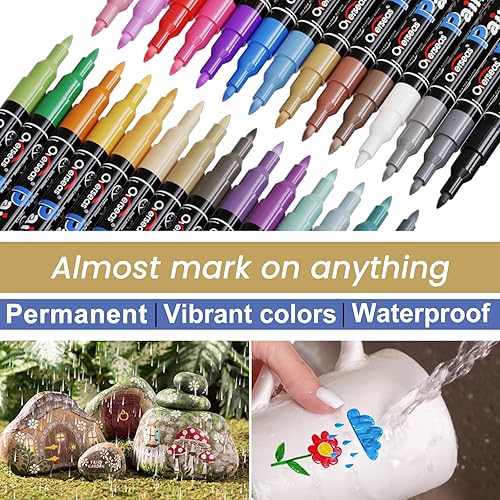 Miniatura 6 de Overseas Rotuladores de pintura  Marcadores permanentes blancos y negros de pintura acrílica, paquete de 2 unidades, a base de agua, impermeables,