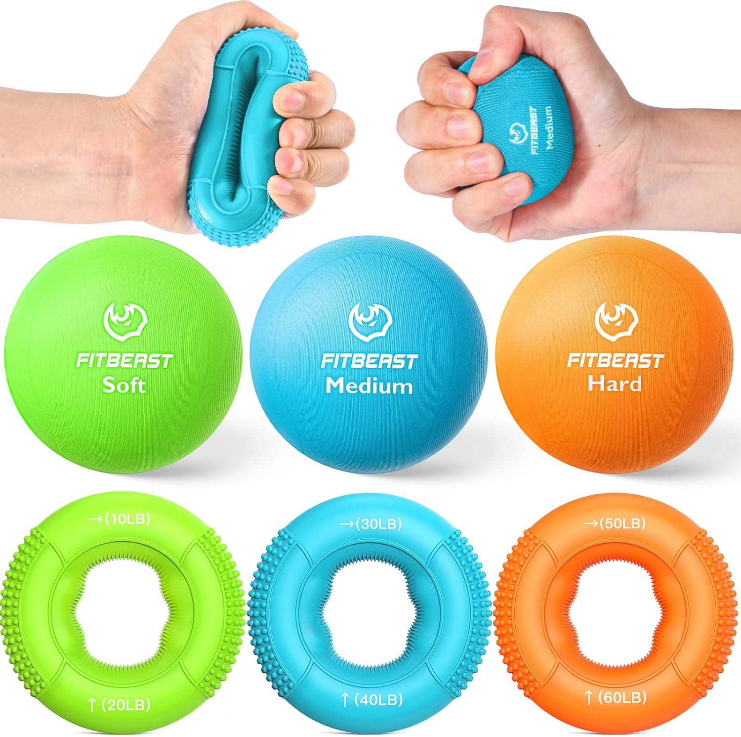 FitBeast Grip Strength Trainer, Finger Exerciser, Stress Balls for Adults 6-Piece Set, Hand Therapy for Strength, Recovery & Stress Relief, Forearm Strengthener for Men, Women & Seniors FitBeast Grip Strength Trainer, Finger Exerciser, Stress Balls for Adults 6-Piece Set, Hand Therapy for Strength, Recovery & Stress Relief, Forearm Strengthener for Men, Women & Seniors