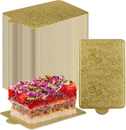 Miniatura 1 de Lainrrew Mini tablas para tartas, 200 unidades, triangulares, doradas, cartón, estampado floral, aptas para alimentos, a prueba de grasa, resistente