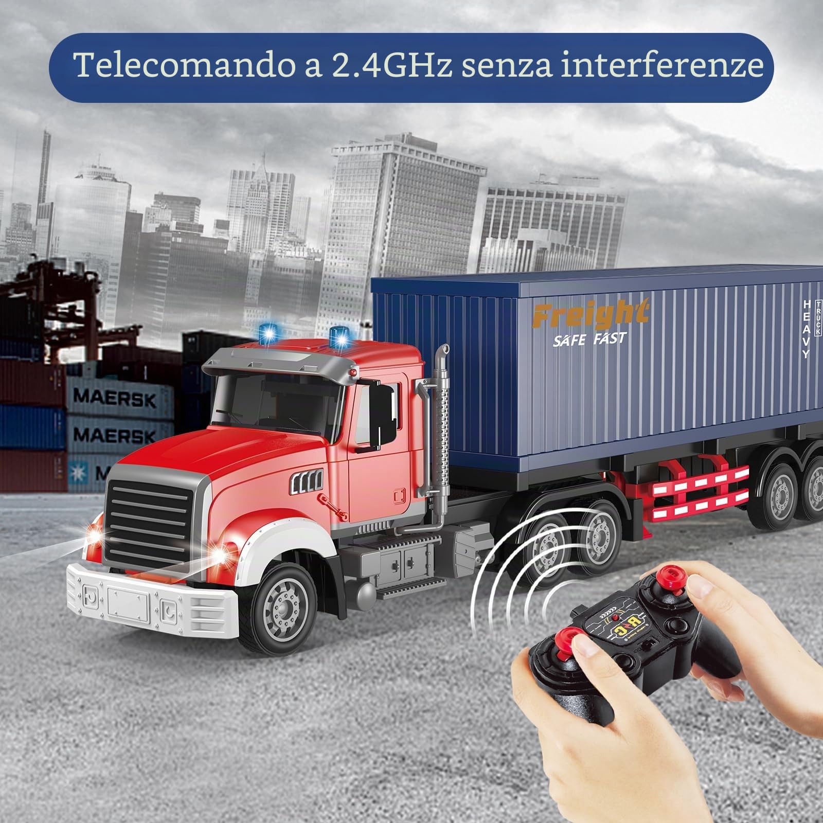 Mostop - Camion Trasportatore di Contenitori RC, Veicolo di Trasporto 10WD in ABS e Metallo, Carrozzie Trasportabili di Grandi Dimensioni con Telecomando e 8 Carrellini, Camion Giocattolo