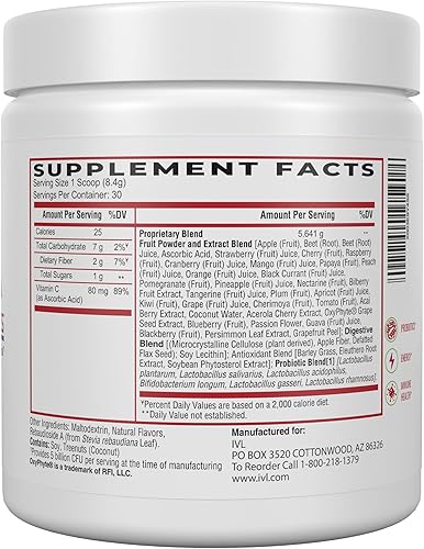 Miniatura 2 de IVL - Phyto Fruits Superfood Powder - Apoya la energía - Digestivo y probiótico - Antioxidante - Vegano - 40 frutas y nutrientes más 6 cepas
