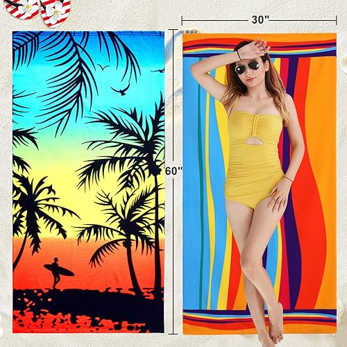Miniatura 7 de Touchat Paquete de 2 toallas de playa de gran tamaño, de microfibra gruesa sin arena, de 30 x 60 pulgadas, súper absorbentes, tropicales, cocoteros,