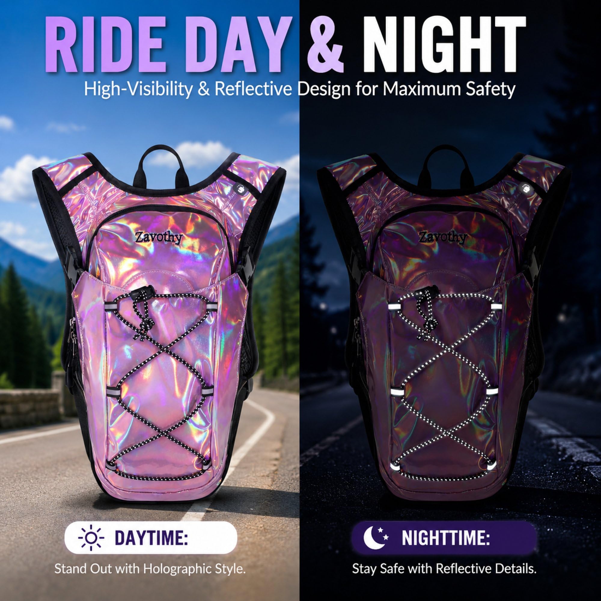 Zavothy Rave Sac à dos d'hydratation léger pour cyclisme, course à pied, sac d'hydratation, sac à dos de randonnée avec poche à eau de 2 L, rose